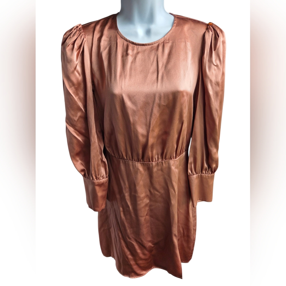 Reformation Cairo Brown Silk Long Sleeve Sheath Mini Dress Size 6